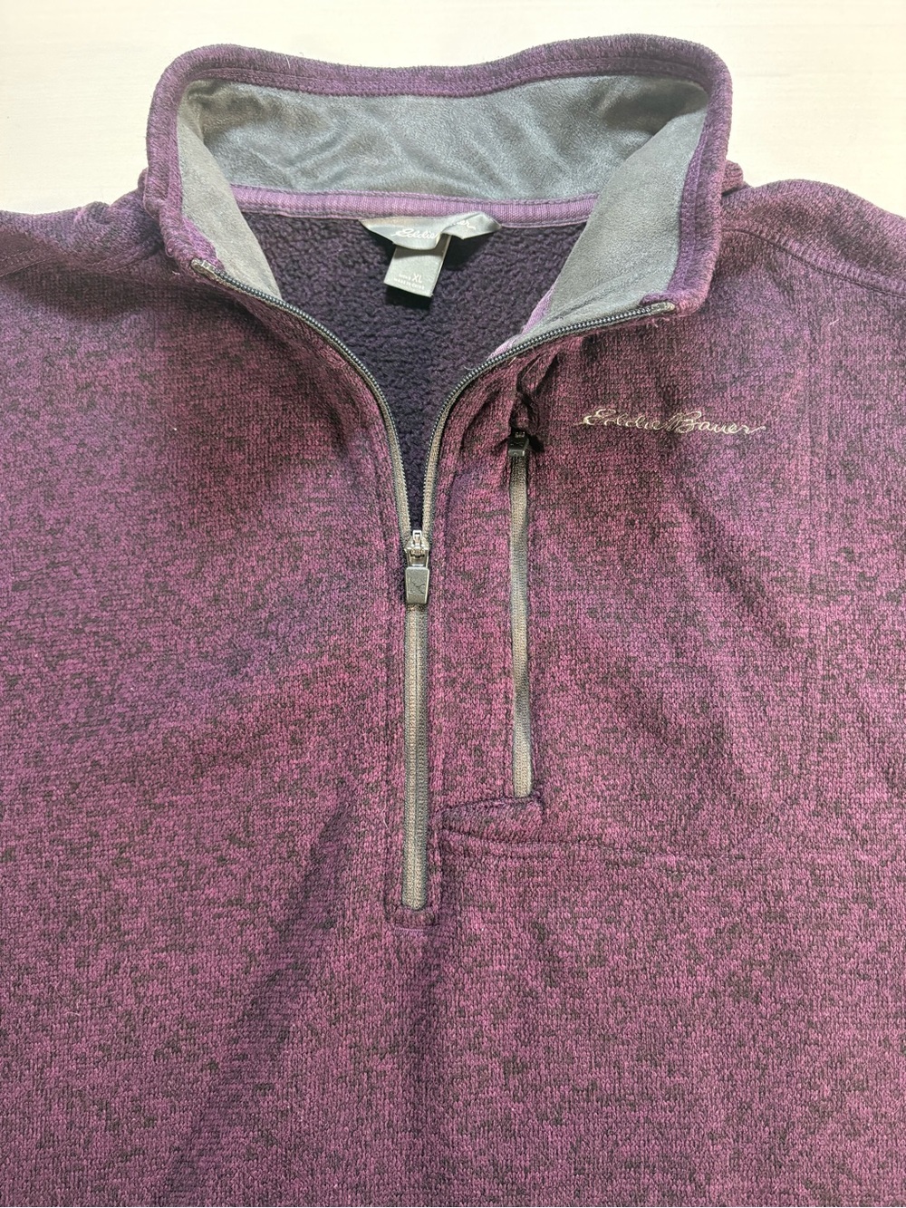 Eddie Bauer Mens XL Purple Heather Sweater Fleece 1/4 Zip Pullover Jacket